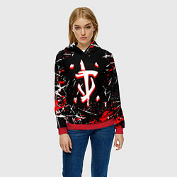 Толстовка-худи женская Doom краски штрихи, цвет: 3D-красный — фото 2