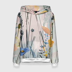 Толстовка-худи женская Цветы полевые, цвет: 3D-белый