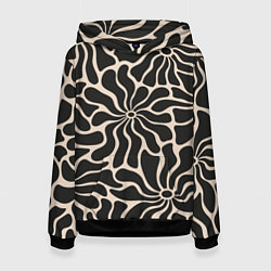 Толстовка-худи женская Цветы black pattern, цвет: 3D-черный