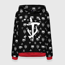 Толстовка-худи женская Doom ведьмак логотипы, цвет: 3D-красный