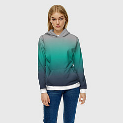 Толстовка-худи женская Градиент серо-зеленый, цвет: 3D-белый — фото 2