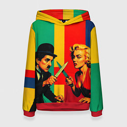 Толстовка-худи женская Чарли Чаплин против Мэрилин Монро поп-арт, цвет: 3D-красный