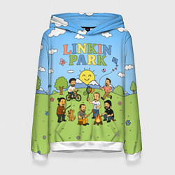 Толстовка-худи женская Linkin Park мультяшный стиль на поляне, цвет: 3D-белый