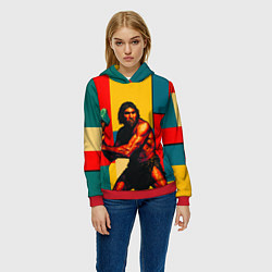 Толстовка-худи женская Неандерталец поп-арт, цвет: 3D-красный — фото 2