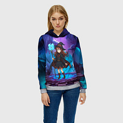 Толстовка-худи женская Аниме девочка маг с волшебных посохом, цвет: 3D-меланж — фото 2