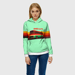 Толстовка-худи женская Ретро автобус ЛиАЗ 677, цвет: 3D-белый — фото 2