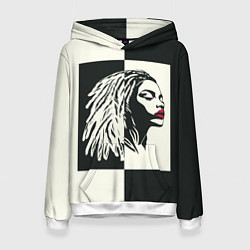 Толстовка-худи женская Девушка с дредами на темно-зеленом, цвет: 3D-белый