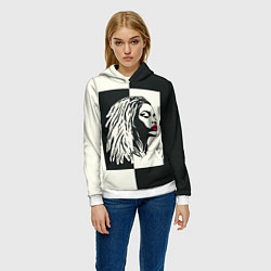 Толстовка-худи женская Девушка с дредами на темно-зеленом, цвет: 3D-белый — фото 2