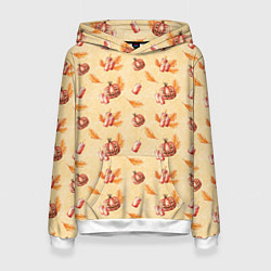 Толстовка-худи женская Хеллоуин с тыквой и листьями, цвет: 3D-белый