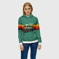 Толстовка-худи женская Ретро автобус ЗИС-154 поп-арт, цвет: 3D-белый — фото 2