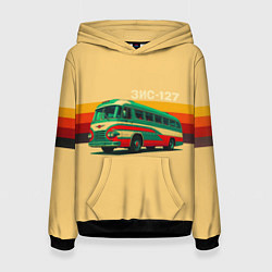 Толстовка-худи женская Ретро автобус ЗИС-127 поп-арт, цвет: 3D-черный