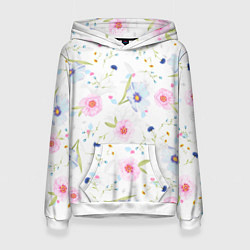 Толстовка-худи женская Нежные цветочки, цвет: 3D-белый