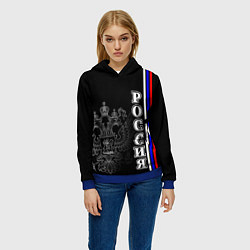 Толстовка-худи женская Герб России и флаг на груди, цвет: 3D-синий — фото 2