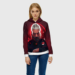 Толстовка-худи женская Ведьмак красные искры, цвет: 3D-белый — фото 2