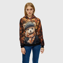 Толстовка-худи женская Мишка в клетчатом шарфе, цвет: 3D-черный — фото 2