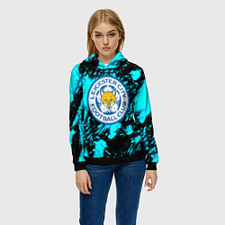 Толстовка-худи женская Лестер сити голубые краски, цвет: 3D-черный — фото 2