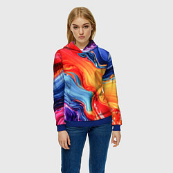 Толстовка-худи женская Красно-синие масляные краски смешение абстракция, цвет: 3D-синий — фото 2
