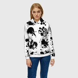 Толстовка-худи женская Чёрно-белые кляксы - абстракция, цвет: 3D-белый — фото 2