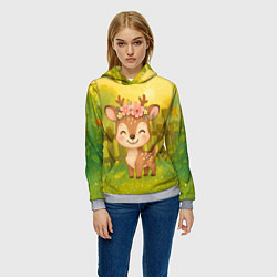 Толстовка-худи женская Милый олененок на зеленом дворе, цвет: 3D-меланж — фото 2