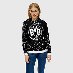 Толстовка-худи женская Borussia черно белые, цвет: 3D-белый — фото 2