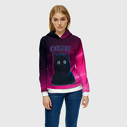 Толстовка-худи женская Окак мем с черным котом, цвет: 3D-белый — фото 2