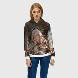 Толстовка-худи женская Беловолосая королева эльфов на троне, цвет: 3D-белый — фото 2