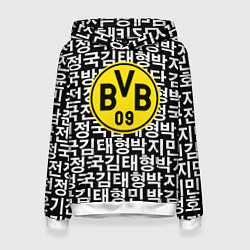 Толстовка-худи женская Borussia японские символы паттерн, цвет: 3D-белый