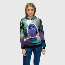 Толстовка-худи женская Круглый удивленный птенец, цвет: 3D-черный — фото 2