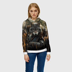 Толстовка-худи женская Волк с мечом, цвет: 3D-белый — фото 2