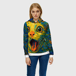 Толстовка-худи женская Мемный кот в стиле Ван Гога, цвет: 3D-белый — фото 2