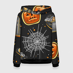 Толстовка-худи женская Атмосфера хэллоуина, цвет: 3D-черный