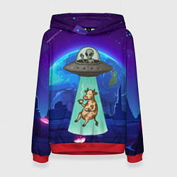 Толстовка-худи женская Инопланетяне похищают корову, цвет: 3D-красный