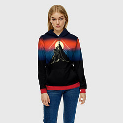 Толстовка-худи женская На бога надейся сине-красный арт, цвет: 3D-красный — фото 2