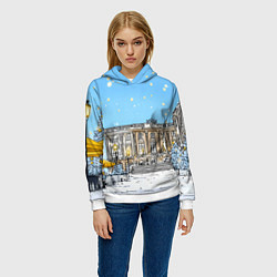 Толстовка-худи женская Новогодний день в Москве, цвет: 3D-белый — фото 2