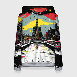 Толстовка-худи женская Праздничная новогодняя Москва, цвет: 3D-меланж