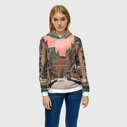 Толстовка-худи женская Новогодний Московский двор, цвет: 3D-белый — фото 2