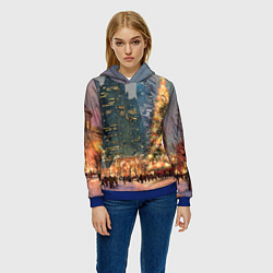 Толстовка-худи женская Москва - сити и новогодняя елка, цвет: 3D-синий — фото 2