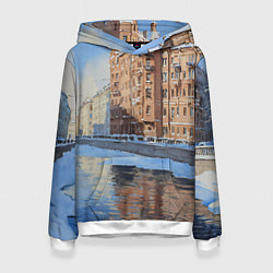 Толстовка-худи женская Зимний Санкт-Петербург, цвет: 3D-белый