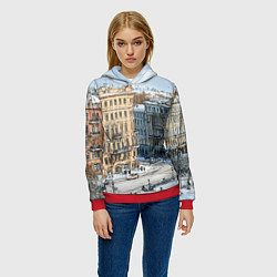 Толстовка-худи женская Зимняя улица Питера, цвет: 3D-красный — фото 2