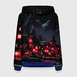 Толстовка-худи женская Новогодняя ночь и красные гирлянды, цвет: 3D-синий