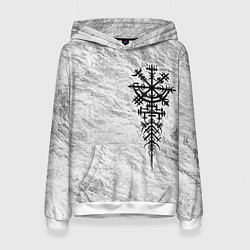 Толстовка-худи женская Вегвизир - компас рун в виде става, цвет: 3D-белый