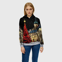 Толстовка-худи женская Красная новогодняя елка, цвет: 3D-меланж — фото 2