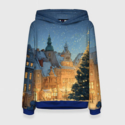 Толстовка-худи женская Новый год в старом городе, цвет: 3D-синий