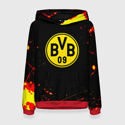 Толстовка-худи женская Боруссиа огненные краски текстура, цвет: 3D-красный