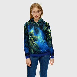 Толстовка-худи женская Новогодние ветки елки, цвет: 3D-синий — фото 2