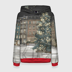 Толстовка-худи женская Елка во дворе, цвет: 3D-красный