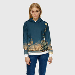 Толстовка-худи женская Новогодняя атмосфера в городе, цвет: 3D-белый — фото 2