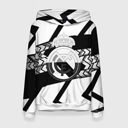 Толстовка-худи женская Реал Мадрид краски полосы, цвет: 3D-белый