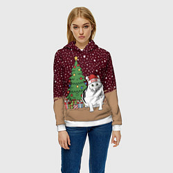 Толстовка-худи женская Кот Бендер и ёлка, цвет: 3D-белый — фото 2