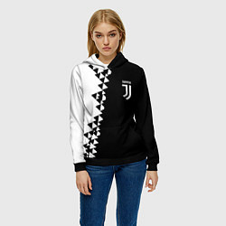 Толстовка-худи женская Juventus черно белая геометрия текстура, цвет: 3D-черный — фото 2